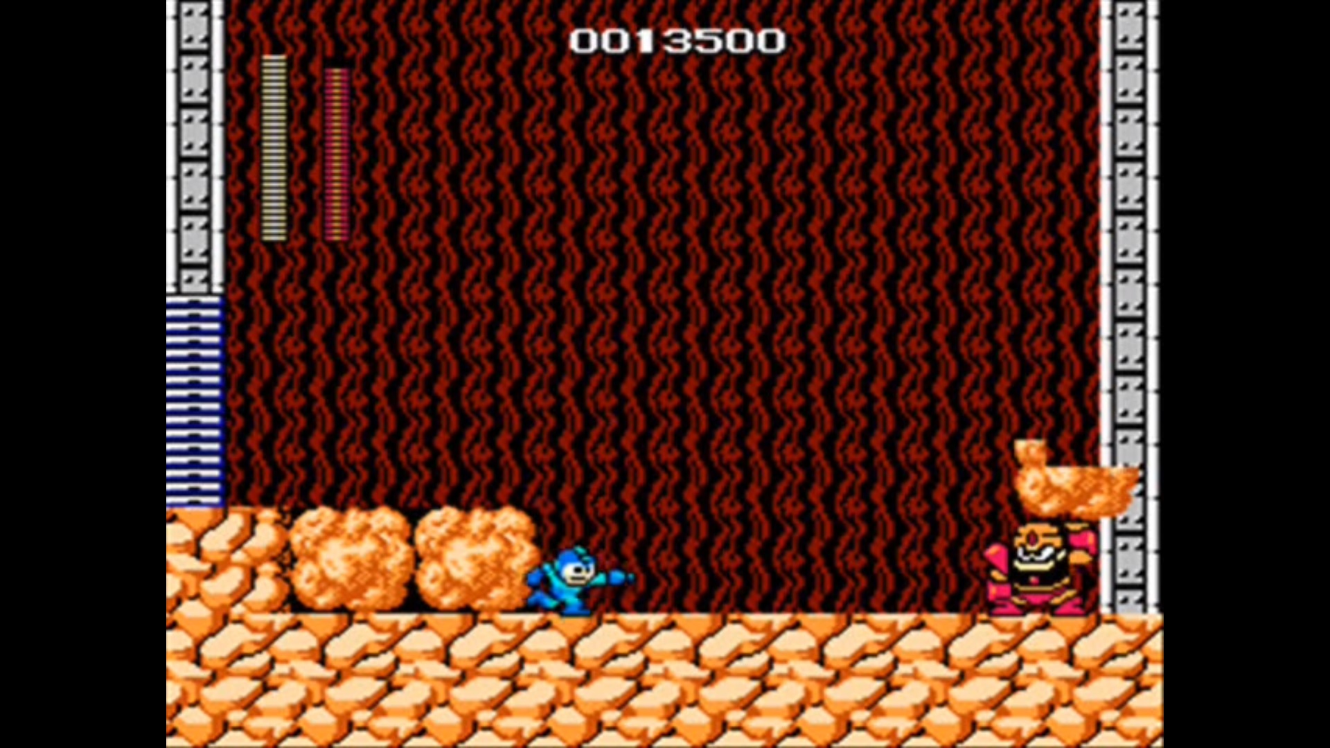 O Mega Man original era assim. Note como a pedra na mão do chefão não tá renderizada direito